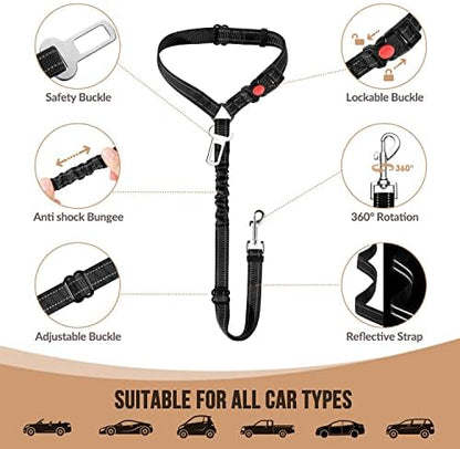 SlowTon Dog Seat Belt for Car, 2 Pack Dog Car Harness Seatbelt with Bungee - Image 5