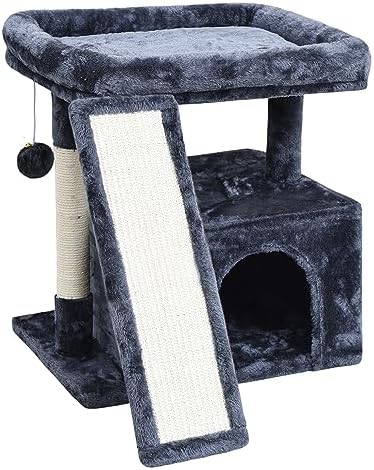 Small Cat Tree Tower for Indoor Use – Stable Condo with Scratching Post, Perch, Board, and Hideout for Kittens(Smoky Grey) by SIYIPURR