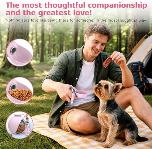 Portable Dog Water Bottle for Walking, 10oz Stainless Steel Pet Water Dispenser with Foldable Silicone Bowl, Leak-Proof Puppy Water Bottle for Small Dogs&Cats,Travel Hiking Outdoor Use(Pink Bow Print) - Image 2