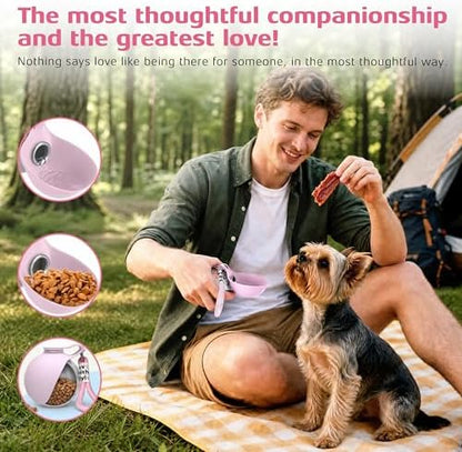 Portable Dog Water Bottle for Walking, 10oz Stainless Steel Pet Water Dispenser with Foldable Silicone Bowl, Leak-Proof Puppy Water Bottle for Small Dogs&Cats,Travel Hiking Outdoor Use(Pink Bow Print) - Image 2