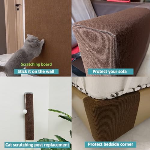 Cat Wall Scratcher, Couch Corner Protectors for Cats, 78.7 * 15.8in Adhesive Carpet Remnants Roll, Sticky Furniture Scratch Guards (Brown) - Image 5