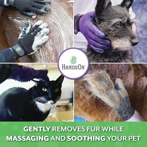 H HANDSON Pet Grooming Gloves - Patented #1 Ranked, Award Winning Shedding, Bathing, & Hair Remover Gloves - Gentle Brush for Cats, Dogs, and Horses (Black, Medium) - Image 2