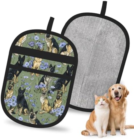German Shepherd Dog Floral Pet Green Pet Hair Removal Glove For Cats Dogs by FREEHOTU