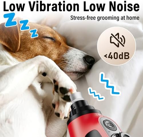 Casfuy Smart 6-Speed Dog Nail Grinder - 50% More Power Pet Nail Grinder with 2 LED Lights Quiet Rechargeable Electric Dog Nail Trimmers File Toenail Grinder for Large Medium Small Dogs & Cats (Red) - Image 4