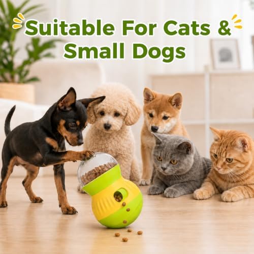 Interactive Cat Wobble Toy Treat Dispenser – Cat Puzzle Feeder & Slow Feeder Ball for Indoor Cats, Small Dog Enrichment Toy for Puppies (Green) - Image 7