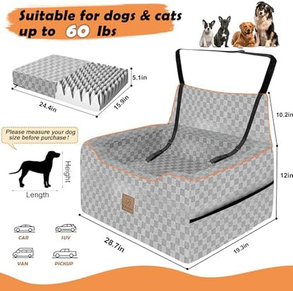 Large Dog Car Seat for Back Seat – Removable Dog Booster Seat & Washable Pet Car Seat for Medium & 2 Small Dogs up to 60lbs – Safety Straps & Storage Pocket – Travel & Home Use (Gray) - Image 5