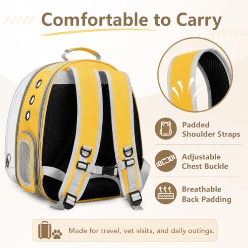 Cat Backpack Carrier Back Expandable Bubble Pet Carrier Backpack for Large Cat, Kitten and Dog, Designed for Hiking, Travelling and Outdoor Use (Back Expandable-Yellow) - Image 6