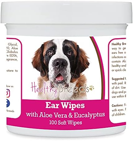Healthy Breeds Saint Bernard Ear Cleaning Wipes with Aloe & Eucalyptus for Dogs 100 Count by HealthyBreeds