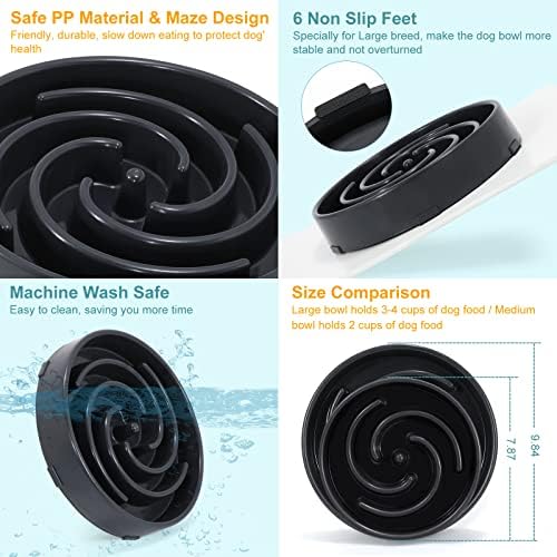 Slow Feeder Large Dog Bowl - Maze Puzzle Bowl for Medium to Large Dogs - Non Slip, Interactive, Bloat Stop, Healthy Feeding Dish - Gray - Image 3