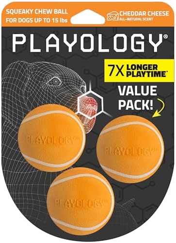 Playology Squeaky Chew Ball Dog Toy - Small, Cheddar Cheese Scent, 3-Pack by Playology