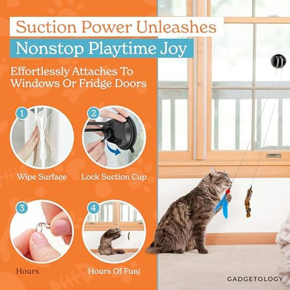 Interactive Cat Toys for Indoor Cats - 6 Feathers 3 Worms Double Sided Suction Cup - Round Base Teaser Wand - Self Play Bird Hunting - Bored Adult Feline Solo Activity - Kitten Juguetes para Gatos - Image 4