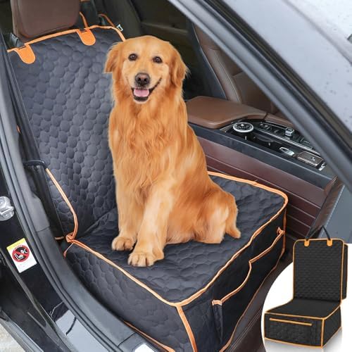 1 Pack Front Seat Car Cover, Waterproof Dog Car Seat Cover, Non-Slip & Scratch-Proof, Pet Car Seat Protector with Side Flaps and Storage Pocket, Car Seat Cover for Most Cars, Trucks and SUVs by Homsunyi