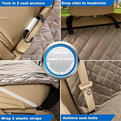 VIEWPETS Bench Car Seat Cover Protector, Waterproof Heavy-Duty, Khaki - Image 6