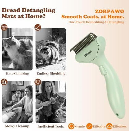 Undercoat Rake & Self-Cleaning Deshedding Brush, Green - Image 5