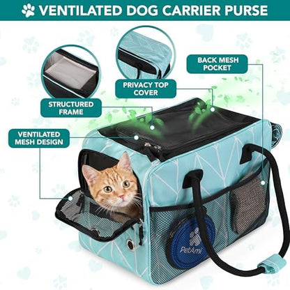 PetAmi Small Dog Purse Carrier with Pockets, Airline Approved, Chevron Teal - Image 4