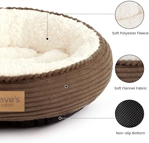 Love's cabin Round Donut Cat and Dog Cushion Bed, 20in Pet Bed for Cats or Small Dogs, Anti-Slip & Water-Resistant Bottom, Super Soft Durable Fabric Pet beds, Washable Luxury Cat Dog Bed Brown Stripe - Image 2