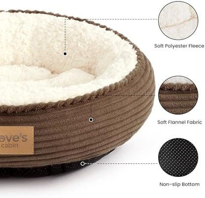 Love's cabin Round Donut Cat and Dog Cushion Bed, 20in Pet Bed for Cats or Small Dogs, Anti-Slip & Water-Resistant Bottom, Super Soft Durable Fabric Pet beds, Washable Luxury Cat Dog Bed Brown Stripe - Image 2