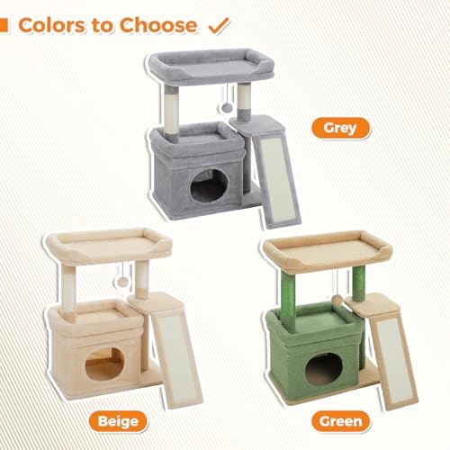 PEQULTI Small Cat Tree Tower for Indoor Cats with Large Perch, Beige - Image 6