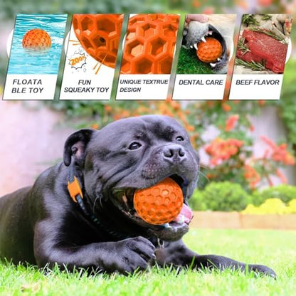 Squeaky Dog Balls, Indestructible Dog Toys for Aggressive Chewers Large/Medium Breed, Natural Rubber Interactive Chew Toys for Teeth Clean, Relieves Anxiety (Orange) - Image 2