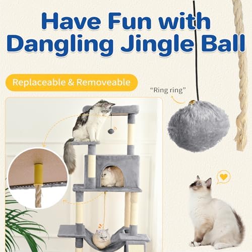 ABCPET 63" Multi-Level Cat Tree Tower for Indoor Cats, Light Grey - Image 4