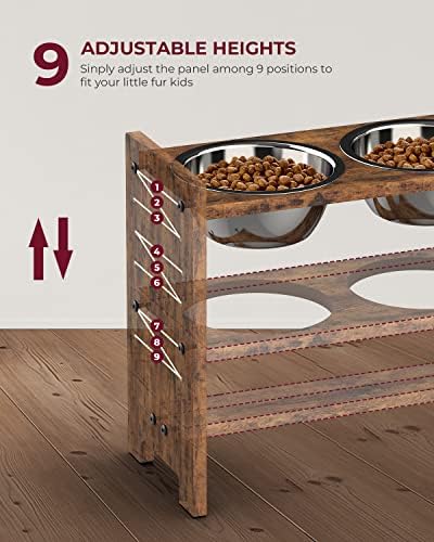 Vantic Elevated Dog Bowls, Adjustable Bowl Stand Medium, Rustic Brown - Image 2