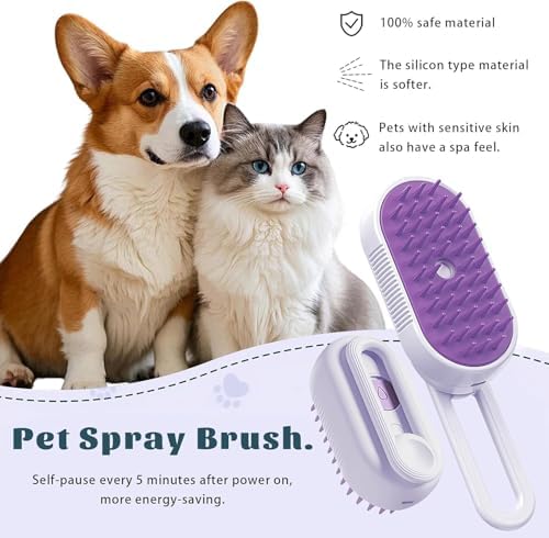 Cat Brush Cat Steam Brush Rechargeable Steamy Pet Grooming for Shedding, Water Spray Massage Brushs, Dog Hair Removal Self Cleaning Brushs Steamer Wet Spa Comb (Purple) - Image 5
