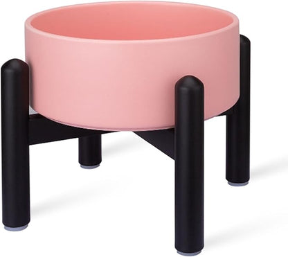 Raised Ceramic Dog Bowl - Elevated Food Water Dish with Stainless Steel Stand - for Small to Medium Dogs - 6 Inch - 2 Cups (28.75 fl oz) - Pink