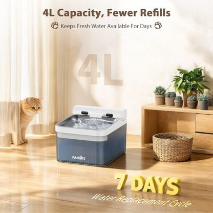 4L Automatic Cat Water Fountain, Wireless Pump Stainless Steel Bowl - Image 6