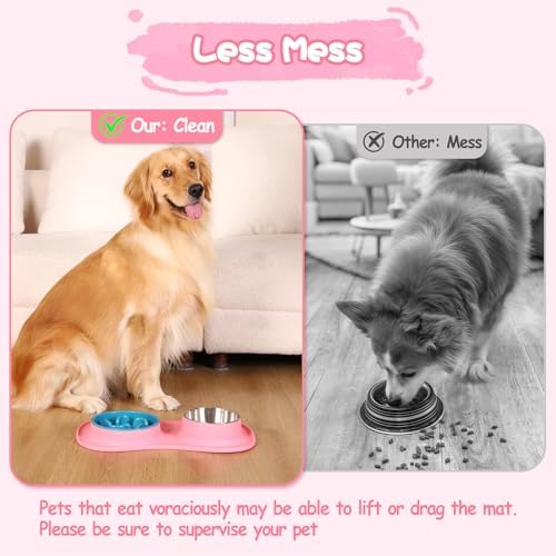 MateeyLife Dog Food and Water Bowl Set 3 in 1, Slow Feeder Dog Bowls & Stainless Steel Water Bowl with Non-Spill Silicone Mat, Cat and Puppy Bowls Pet Dishes for Small Medium Large Breed Anti-Choking - Image 4