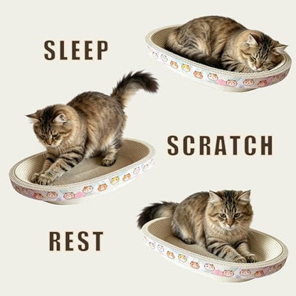 Cat Scratcher Bed with Toys, 2 Pack Upgraded Oval Cat Scratching Cardboard - Image 2