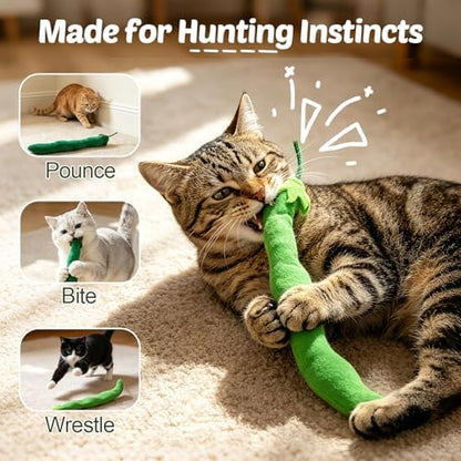 CiyvoLyeen Plush Green Bean Catnip Toys for Indoor Cats 4 Pack - Image 2