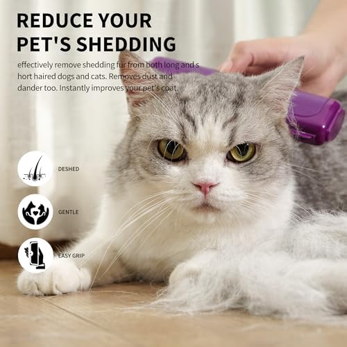 Cat and Dog Deshedding Brush for Short Hair, Purple - Image 2