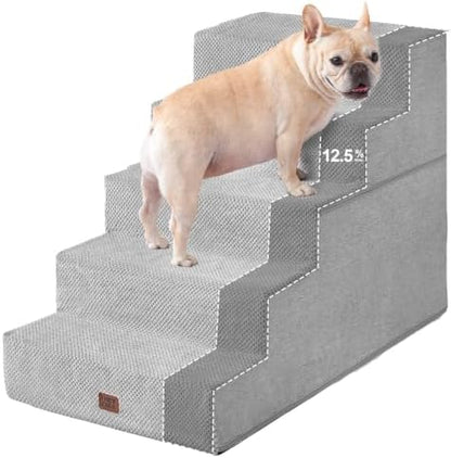 EHEYCIGA Dog Stairs for Bed 22.5"H, 5-Step Extra Wide Dog Steps, Light Grey by EHEYCIGA