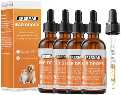4 Pack Dog Ear Drops, Dog Ear Cleaner Drops, Ear Infection Treatment for Dogs and Cats, Natural Herbal Ear Cleaning Solution for Dirty,Itchy,Smelly,Inflammed Pet Ears, 2 oz with Dropper by Unknown
