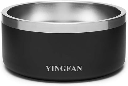 YINGFAN Dog Bowl Durable Non-Slip Stainless Steel Dog Bowl with Rubber Ring Heavy Duty Basic Bowls for Dogs (Black, 32oz)