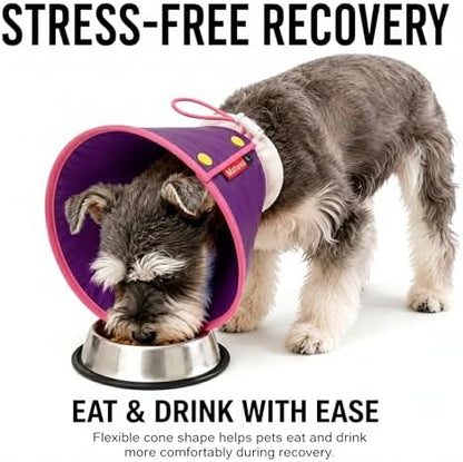 Soft Dog Cone Collar Alternative, Adjustable Pet Recovery Collar After Surgery, Lightweight EVA Foam E-Collar for Dogs & Cats, Water-Repellent Cone to Prevent Licking Wounds (Purple, M+) - Image 3