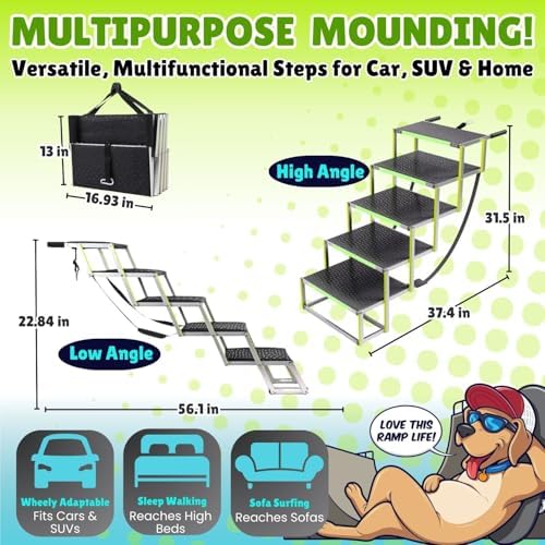 Dog Steps for Car, Non-Slip Aluminum Stairs, 175lb 5-Step - Image 3