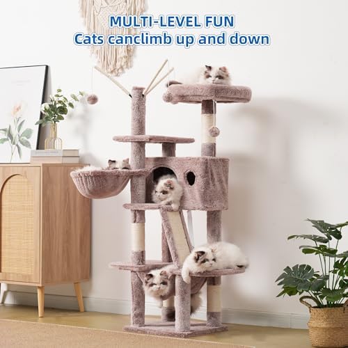 Hey-brother Cat Tree Tower with Padded Platform Bed, Hammock, MPJ019-SMU - Image 6