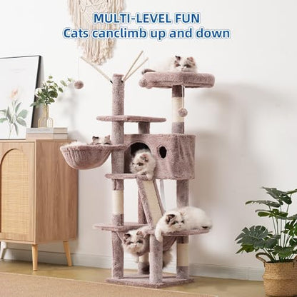 Hey-brother Cat Tree Tower with Padded Platform Bed, Hammock, MPJ019-SMU - Image 6