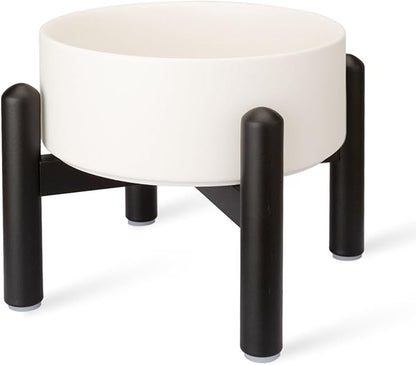 Raised Ceramic Dog Bowl - Elevated Food Water Dish with Stainless Steel Stand - for Small to Medium Dogs - 6 Inch - 2 Cups (28.75 fl oz) - White