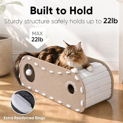 FUKUMARU Cat Bed Cave Tunnel, 31.5 Inch, Cat House Condo Indoor, Beige - Image 6