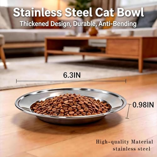 4-Pack Stainless Steel Cat Bowls, 6.3” Shallow Cat Bowl, Whisker-Friendly to Help Reduce Whisker Fatigue, Thickened & Durable Cat Dishes for Cats and Kittens, Dishwasher Safe - Image 2