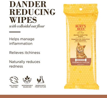 Burts Bees for Pets Cat Dander Remover Wipes, Unscented, 50 Count, 3-Pack - Image 2