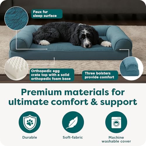FurHaven Orthopedic Dog Bed for Large Dogs, Sofa Contour Mattress with Egg Crate with a Solid Orthopedic Foam Base for Joint Support, Removable Washable Cover, Large, Plush & Suede, Deep Pool - Image 5