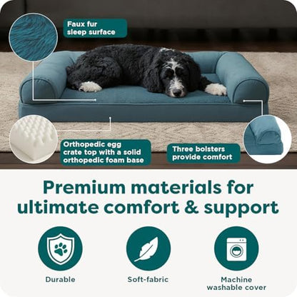 FurHaven Orthopedic Dog Bed for Large Dogs, Sofa Contour Mattress with Egg Crate with a Solid Orthopedic Foam Base for Joint Support, Removable Washable Cover, Large, Plush & Suede, Deep Pool - Image 5
