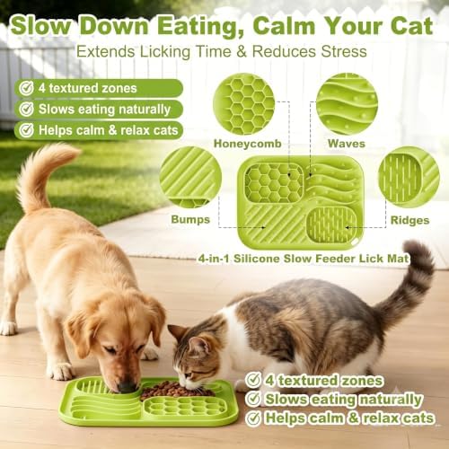 AZY 3-Piece Slow Feeder Cat Bowl and Lick Mat Set – Silicone Cat Treat Spoon & Feeding Mat for Wet Food, Enrichment and Slow Eating (Green) - Image 6