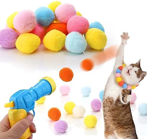 Aiersa Cat Toy Ball Launcher, Plush Ball Shooting Gun with 20 Pom Pom Balls, Interactive Indoor Cat Fetch Toy by AIERSA