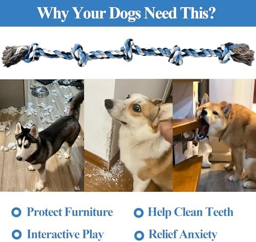 LECHONG Dog Toys for Aggressive Chewers Tough Rope Chew Toys for Large and Medium Dog 3 Feet 5 Knots Indestructible Cotton Rope for Large Breed Dog Tug of War Dog Toy Teeth Cleaning - Image 4