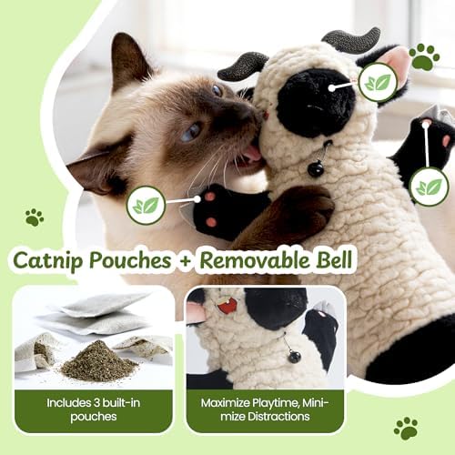 Cat Wrestling Glove, 22 inch Cat Puppet Wrestler with 3 Catnip Pouches & 3 Layer Resistant Protection, Interactive Cat Toy with Removable Bell for Boredom Relief & Mental Stimulation, Sheep - Image 5