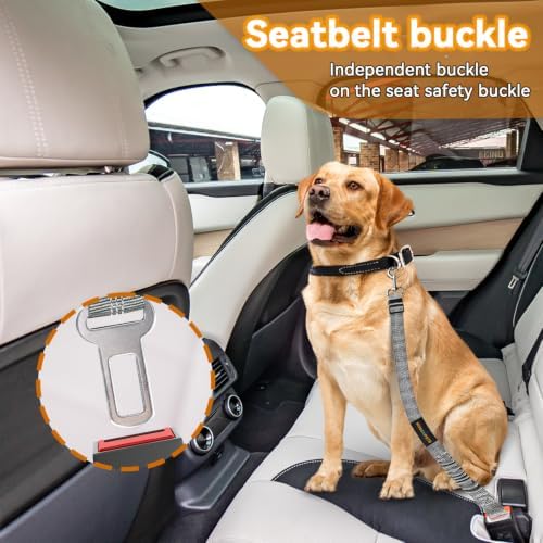 Dog Seat Belt, Durability Retractable Dog Car Harness Adjustable Dog Seat Belt for Vehicle Nylon Pet Safety Seat Belts Heavy Duty & Elastic, Black&Grey - Image 3